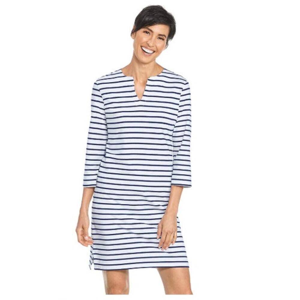 Coolibar Oceanside Tunic Dress UPF 50 Long Sleeve‎ Stripe Dress Size Small